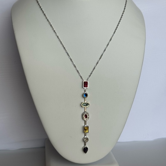 Elegant Multicolor Gemstone Y Long Necklace - Picture 2 of 3